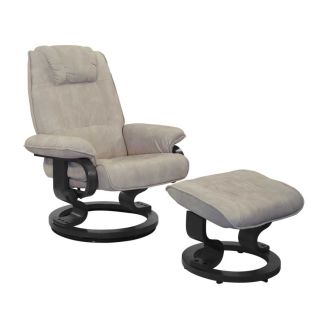 Fauteuil dossier inclinable pivotant micro peau mastic avec repose-pieds rond en bois noir - ORWELL