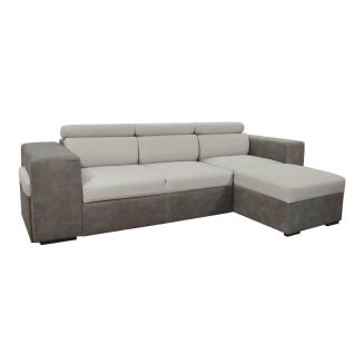Canapé convertible méridienne réversible avec coffre + 2 poufs intégrés bicolore gris - CESAR