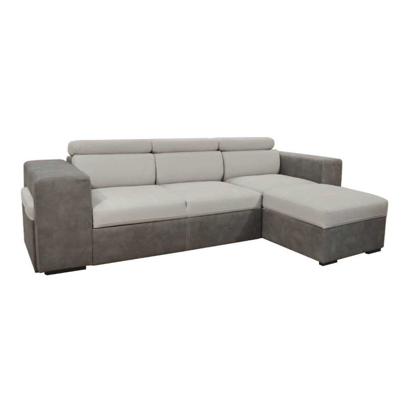 Canapé convertible méridienne réversible avec coffre + 2 poufs intégrés bicolore gris - CESAR