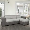 Canapé convertible méridienne réversible avec coffre + 2 poufs intégrés bicolore gris - CESAR
