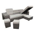 Canapé convertible méridienne réversible avec coffre + 2 poufs intégrés bicolore gris - CESAR