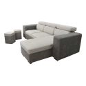 Canapé convertible méridienne réversible avec coffre + 2 poufs intégrés bicolore gris - CESAR