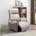 Fauteuil relax électrique tissu micro peau brun taupe et beige mastic - SANGY
