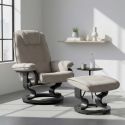 Fauteuil dossier inclinable pivotant micro peau mastic avec repose-pieds rond en bois noir - ORWELL