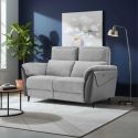 Canapé 2 places relax électrique bi-matière tissu chenillé et PVC gris - CELESTE Canapé 2 places relax électrique bi-matière tissu chenillé et PVC gris - CELESTE