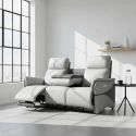 Canapé 3 places relax électrique tissu micro peau bicolore gris avec tablette centrale - SYMPHONY Canapé 3 places relax électrique tissu micro peau bicolore gris avec tablette centrale - SYMPHONY
