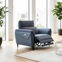 Fauteuil relax électrique bi-matière tissu chenillé et PVC bleu - CELESTE