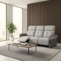 Canapé 3 places relax électrique tissu micro grain gris perle et gris plomb + tablette centrale imitation noyer - DJINO Canapé 3 places relax électrique tissu micro grain gris perle et gris plomb + tablette centrale imitation noyer - DJINO