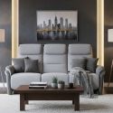 Canapé 3 places relax électrique tissu polyester gris clair et gris foncé avec tablette centrale imitation noyer - NADIR Canapé 3 places relax électrique tissu polyester gris clair et gris foncé avec tablette centrale imitation noyer - NADIR