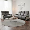 Ensemble canapé relax électrique 3 places + canapé fixe 2 places tissu micro grain gris - SANGY