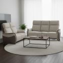 Ensemble canapé relax électrique 3 places + canapé fixe 2 places tissu micro grain brun - SANGY