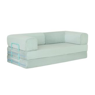 Canapé-lit 2 places modulable en mousse et tissu velours coloris aigue-marine - EDNA