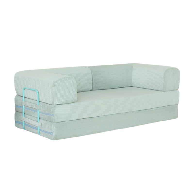 Canapé-lit 2 places modulable en mousse et tissu velours coloris aigue-marine - EDNA