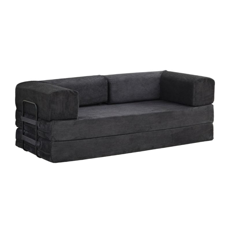 Canapé-lit 2 places modulable en mousse et tissu velours coloris noir - EDNA