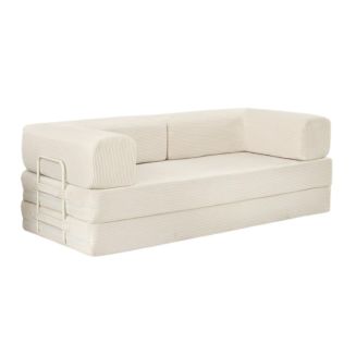 Canapé-lit 2 places modulable en mousse et tissu velours coloris crème - EDNA