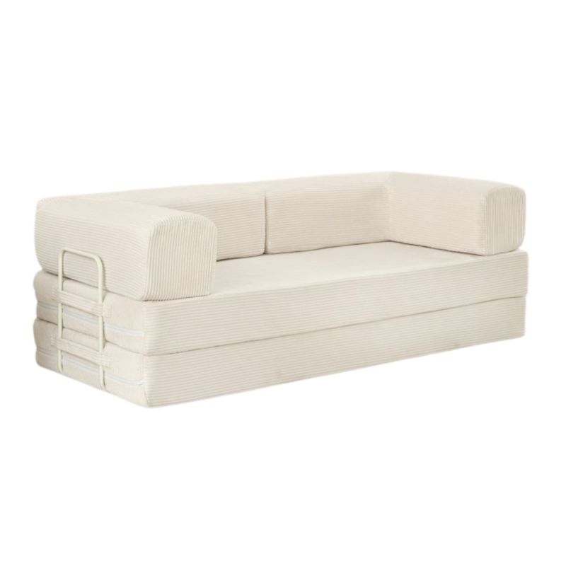 Canapé-lit 2 places modulable en mousse et tissu velours coloris crème - EDNA