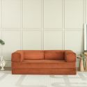 Canapé-lit 2 places modulable en mousse et tissu velours coloris terracotta - EDNA