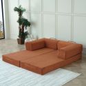 Canapé-lit 2 places modulable en mousse et tissu velours coloris terracotta - EDNA