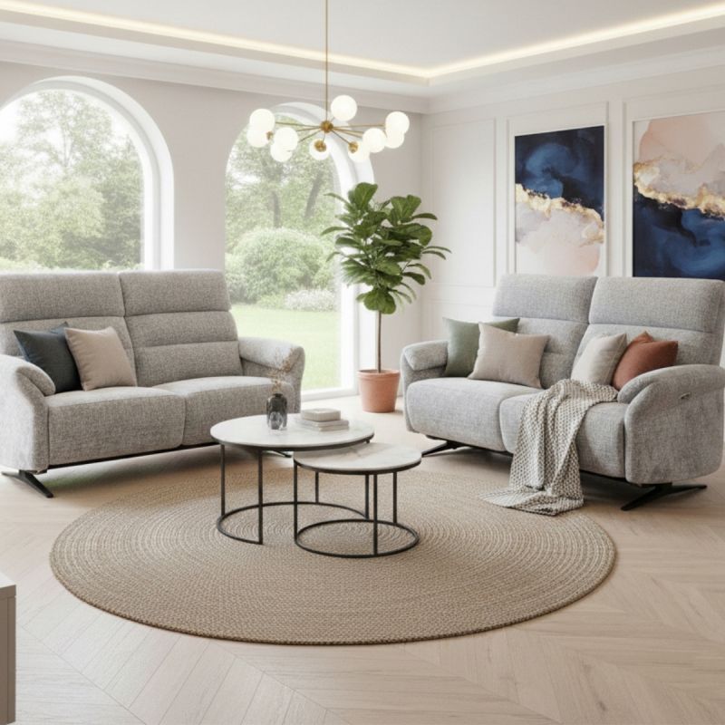 Ensemble canapé relax électrique 3 places + canapé fixe 2 places tissu maillé gris - LAMA Ensemble canapé relax électrique 3 places + canapé fixe 2 places tissu maillé gris - LAMA