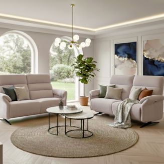 Ensemble canapé relax électrique 3 places + canapé fixe 2 places tissu maillé beige - LAMA