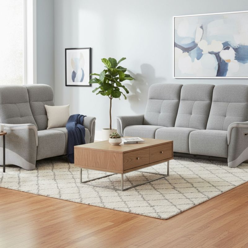 Ensemble canapé relax électrique 3 places + canapé fixe 2 places tissu maillé gris - AUSTRAL Ensemble canapé relax électrique 3 places + canapé fixe 2 places tissu maillé gris - AUSTRAL