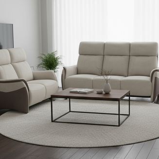 Ensemble canapé relax électrique 3 places + canapé fixe 2 places tissu micro grain brun - SANGY