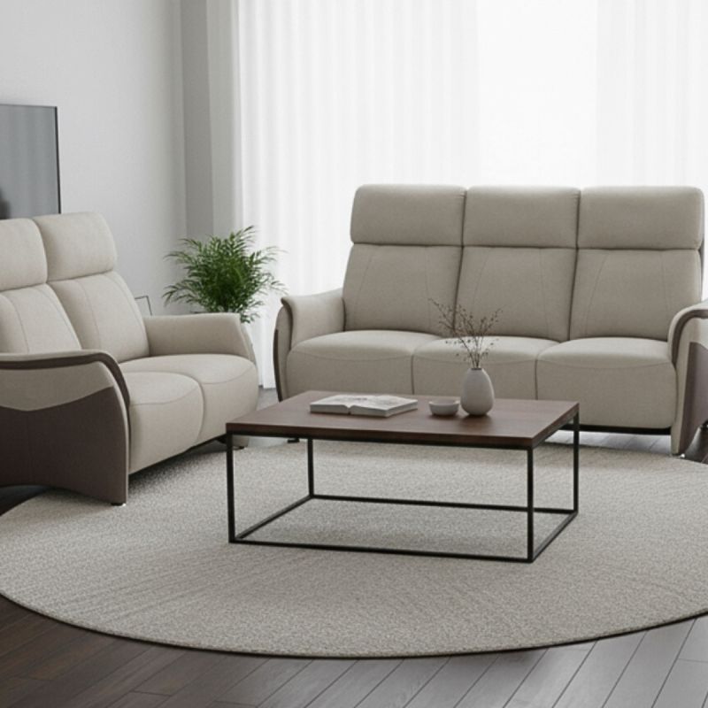 Ensemble canapé relax électrique 3 places + canapé fixe 2 places tissu micro grain brun - SANGY