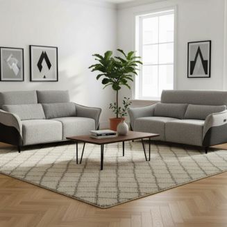 Ensemble canapé relax électrique 3pl + canapé fixe tissu chenillé gris - AKENIA