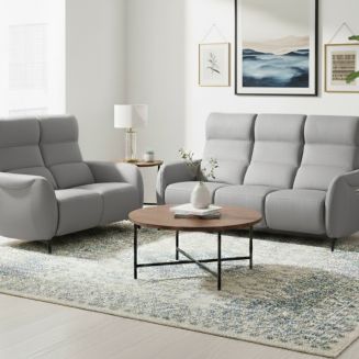 Ensemble canapé relax électrique 3pl + canapé fixe 2pl tissu micro peau gris clair - SMALK