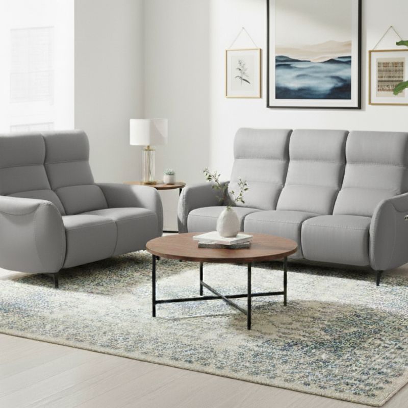 Ensemble canapé relax électrique 3pl + canapé fixe 2pl tissu micro peau gris clair - SMALK Ensemble canapé relax électrique 3pl + canapé fixe 2pl tissu micro peau gris clair - SMALK