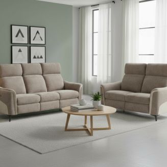 Ensemble canapé relax électrique 3 places + canapé fixe 2 places tissu maillé moka - SOLLYS