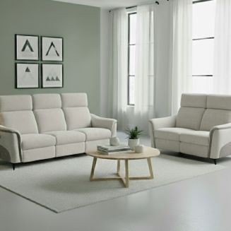 Ensemble canapé relax électrique 3 places + canapé fixe 2 places tissu maillé gris - SOLLYS