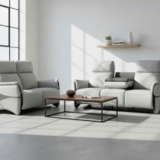 Ensemble canapé relax électrique 3pl + canapé fixe 2pl tissu micro peau gris - SYMPHONY