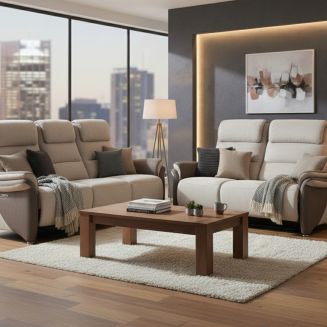 Ensemble canapé relax électrique 3pl + canapé fixe 2pl tissu micro peau mastic - NADIR