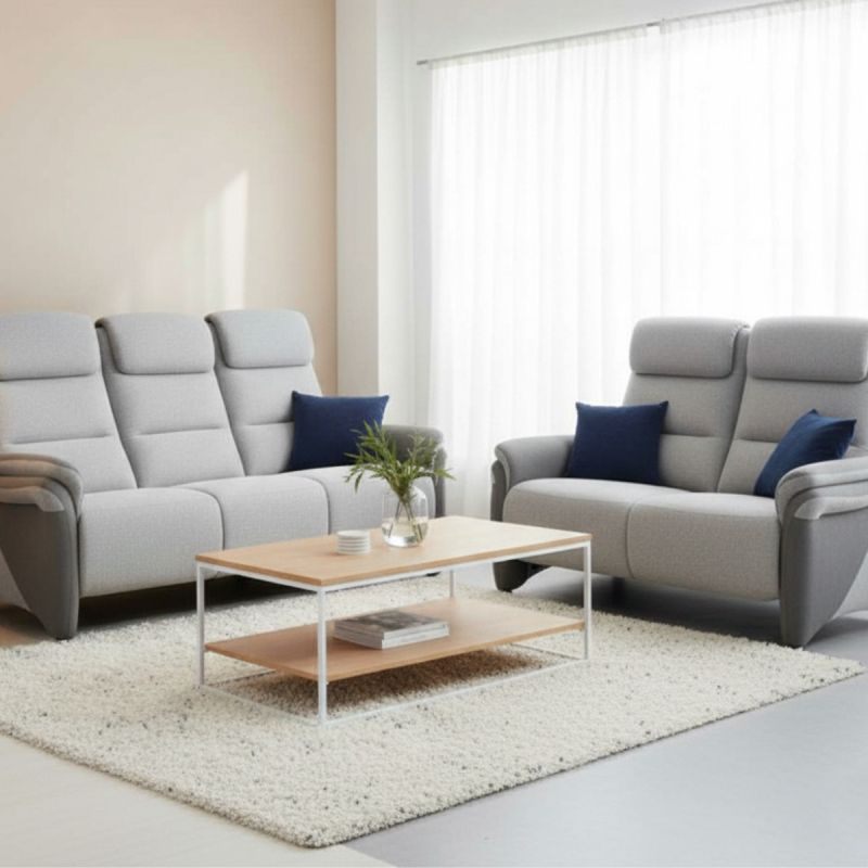 Ensemble canapé relax électrique 3pl + canapé fixe 2pl tissu polyester gris - NADIR Ensemble canapé relax électrique 3pl + canapé fixe 2pl tissu polyester gris - NADIR