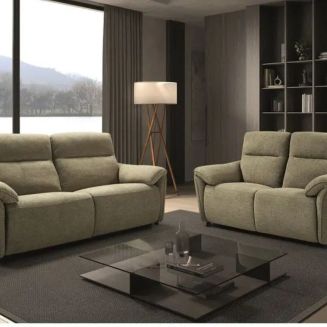 MAZARO - Canapés 3 Places Relax Electrique + 2 Places Fixe Tissu Vert Chiné