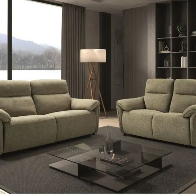 MAZARO - Canapés 3 Places Relax Electrique + 2 Places Fixe Tissu Vert Chiné