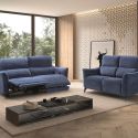 Ensemble Canapé relax électrique 3pl + canapé fixe tissu Waterproof Bleu - BURGOS