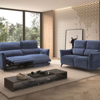 Ensemble Canapé relax électrique 3pl + canapé fixe tissu Waterproof Bleu - BURGOS