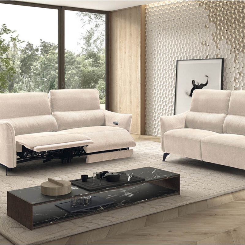 Ensemble Canapé relax électrique + canapé fixe tissu Waterproof Beige - BURGOS Ensemble Canapé relax électrique + canapé fixe tissu Waterproof Beige - BURGOS