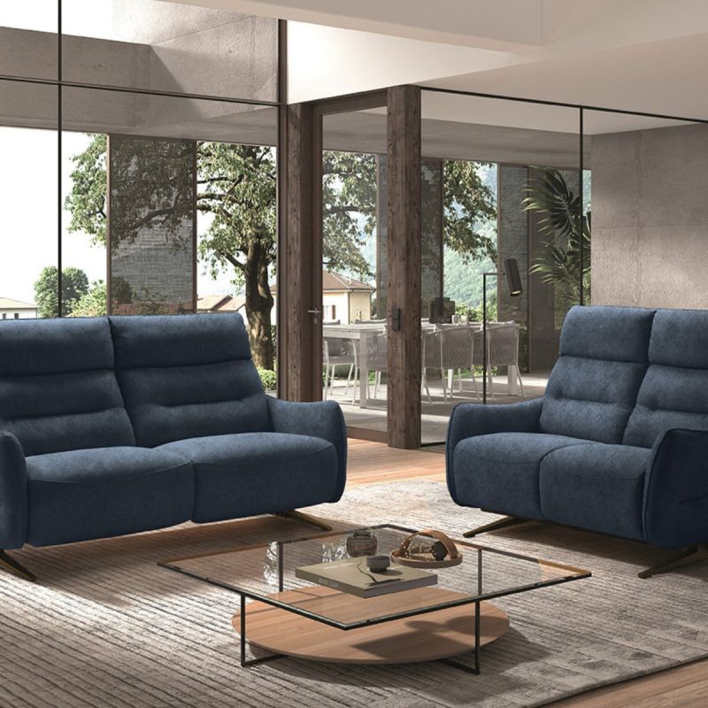 LISBOA - Canapés Relax 3 Places Electrique et 2 Places Fixe Bleu