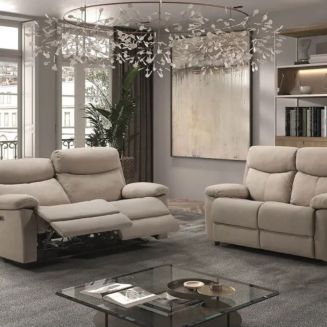 TARIFA - Ensemble 2 Canapés Fixe 2 Places et Relax Manuel Tissu Beige