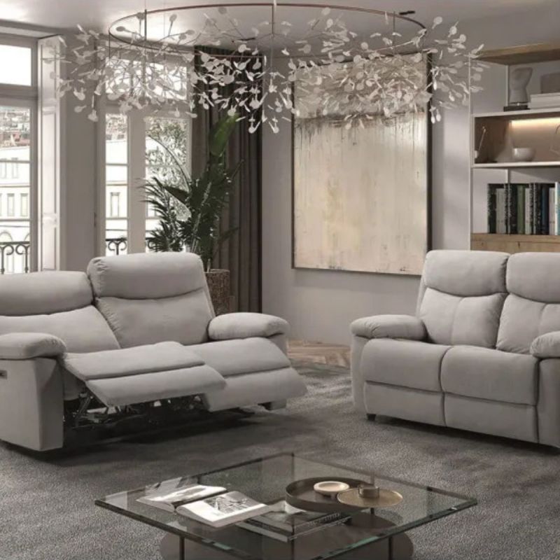 TARIFA - Ensemble 2 Canapés Fixe 2 Places et Relax Manuel Tissu Gris