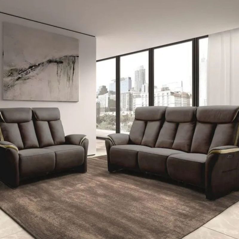 COIMBRA - Canapés Relax 3 Places Electrique et 2 Places Fixe Gris Foncé