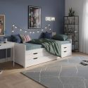 TOMMY - Lit Gigogne 90x200 avec Tiroirs en Bois Massif Cérusé Blanc