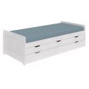 TOMMY - Lit Gigogne 90x200 avec Tiroirs en Bois Massif Cérusé Blanc