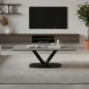 KARU - Table Basse Aspect Céramique Grise Pied Central V
