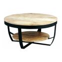 GARONA - Table Basse Ronde Ø80cm en Bois Massif et Métal Noir