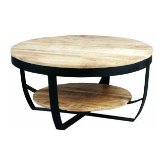 GARONA - Table Basse Ronde Ø80cm en Bois Massif et Métal Noir