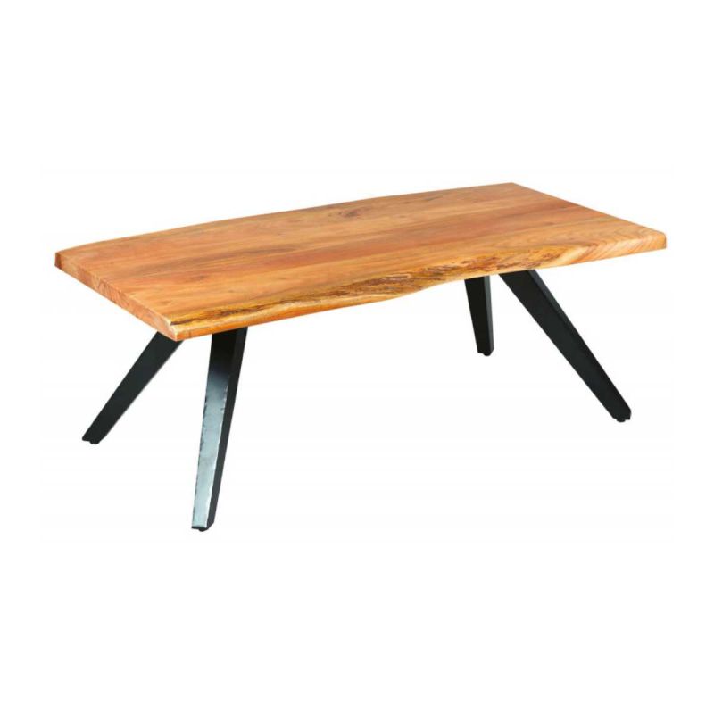 MIKARA - Table Basse Rectangulaire en Bois massif et Métal Noir